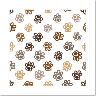 Brown winter paw print pattern Posters and Art